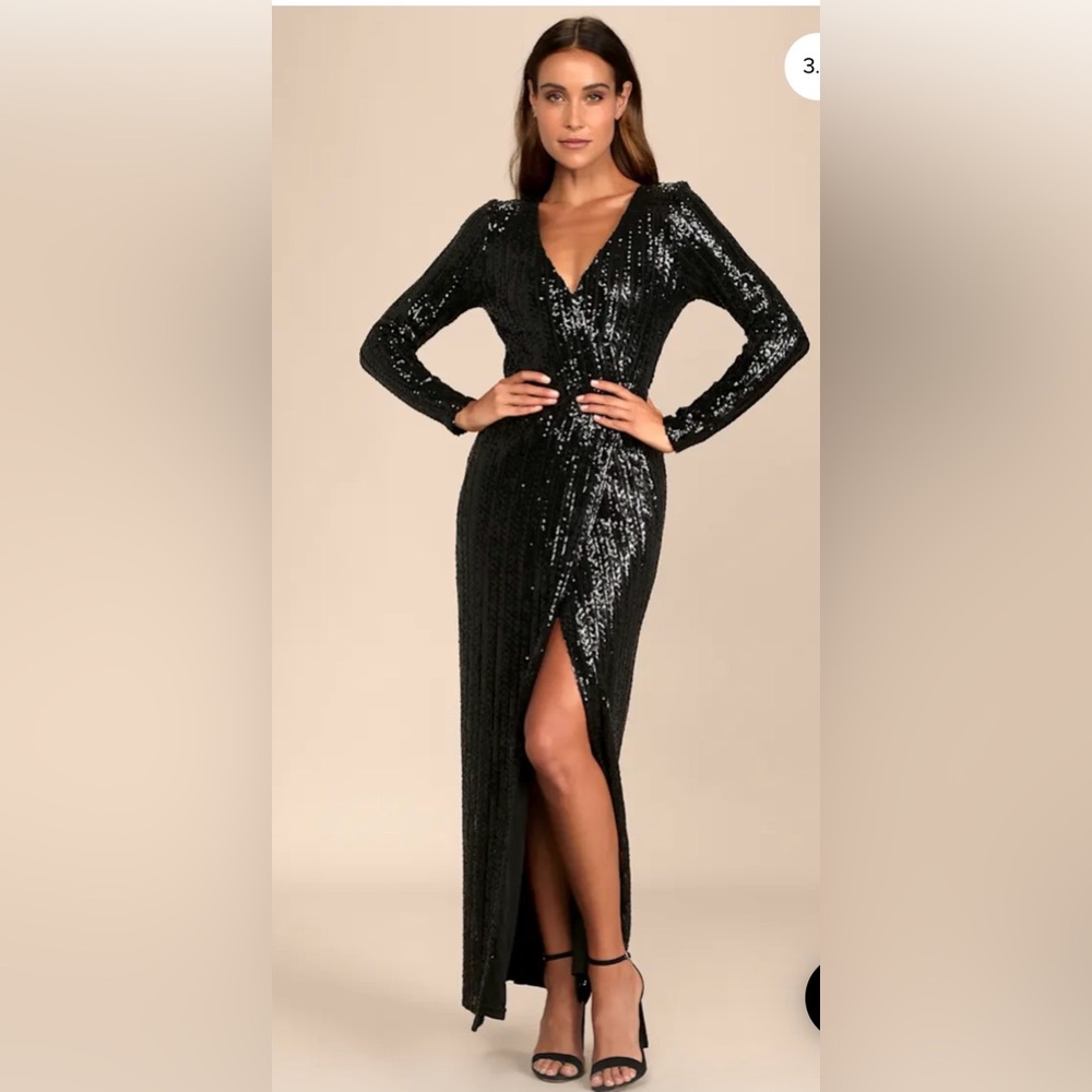 Lulu's Dazzling Black Sequin Long Sleeve Dress